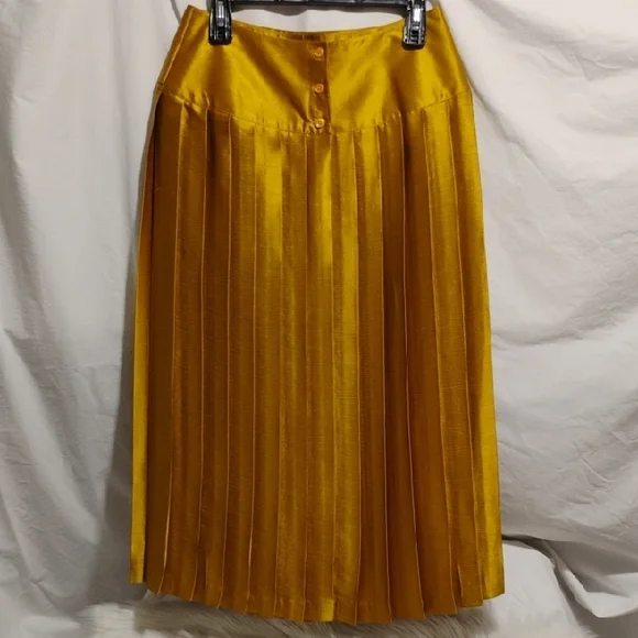 SALE! RARE! Jac Dale Gold Pleated Vintage Midi Skirt - Picture 4 of 10